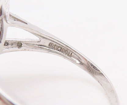 925 Sterling Silver Vintage Ring Diamonds & Drop Cut Gemstone  Sz 10  RG30618