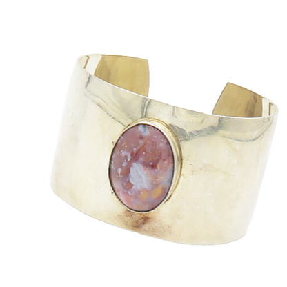 MARK XIV 925 Sterling Silver Vintage Cabochon Cut Agate Cuff Bracelet  BT7619
