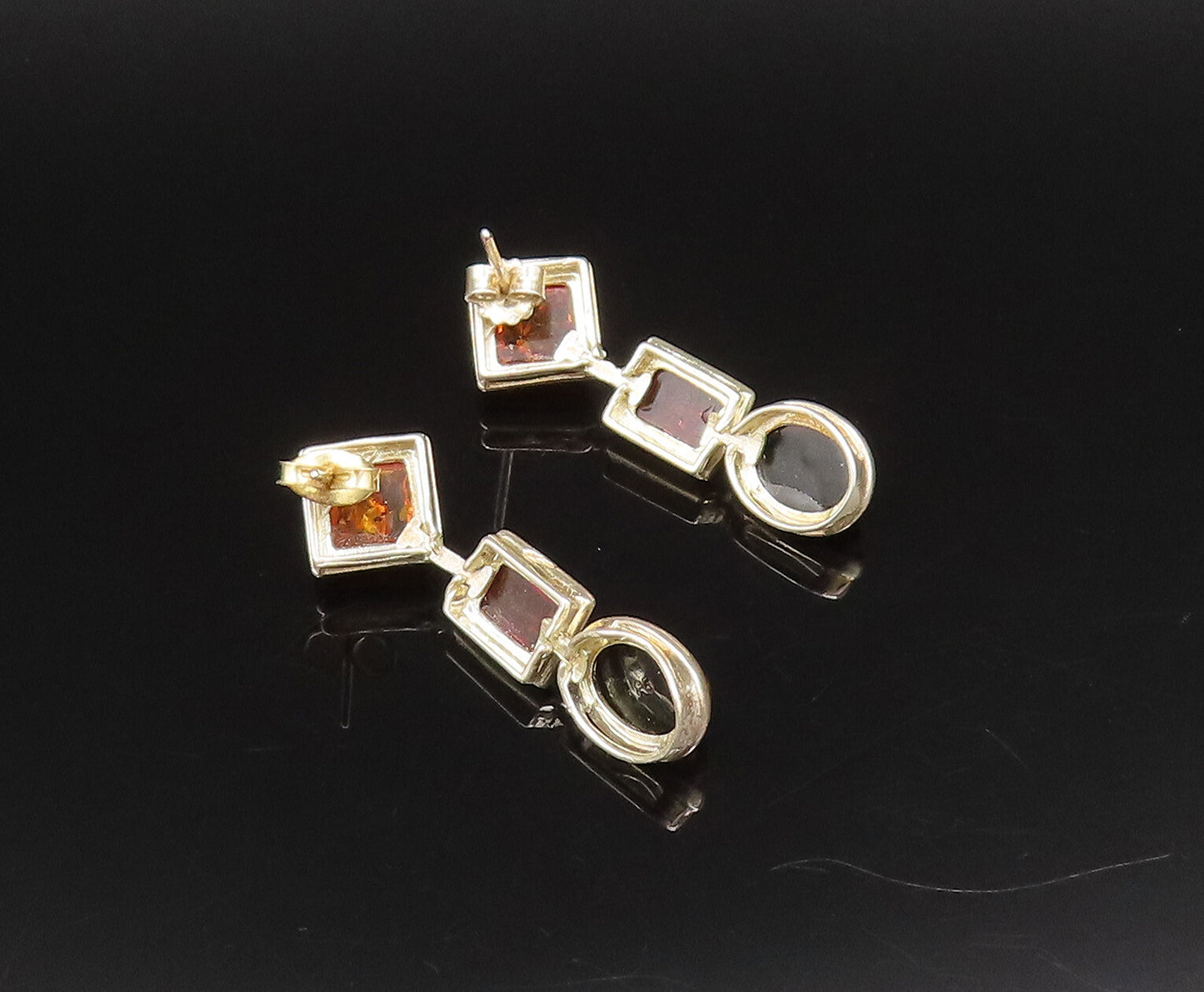 925 Sterling Silver  Vintage Multi Shaped Baltic Amber Dangle Earrings EG12182