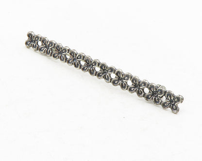 BEAU 925 Sterling Silver  Vintage Row Of Flowers Dark Tone Brooch Pin  BP4559