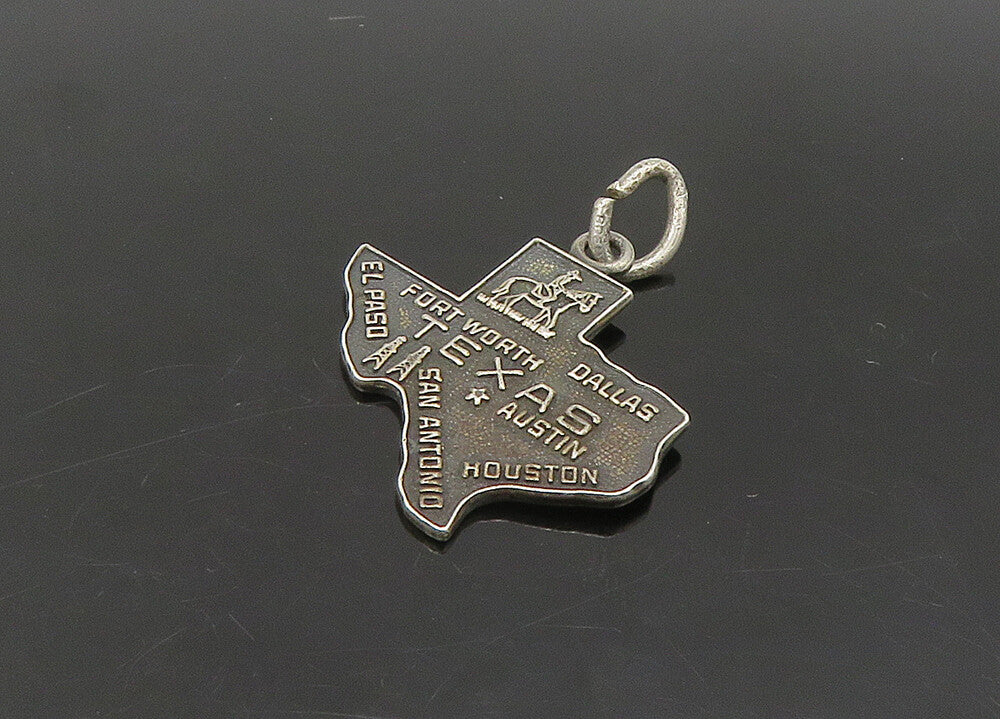 925 Sterling Silver  Vintage Dark Tone Texas State Map Pendant  PT18881