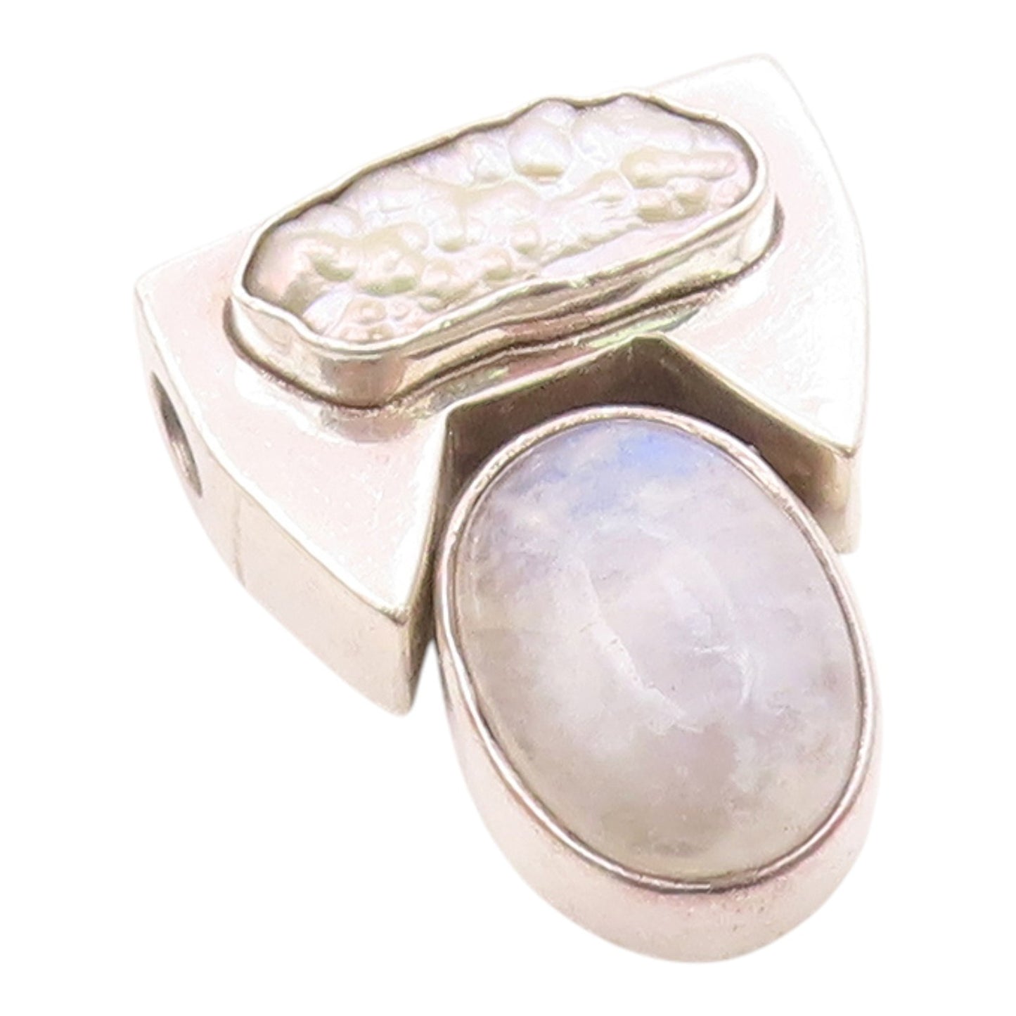 925 Sterling Silver  Vintage Mother Of Pearl & Moonstone Pendant  PT16267