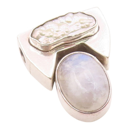 925 Sterling Silver  Vintage Mother Of Pearl & Moonstone Pendant  PT16267
