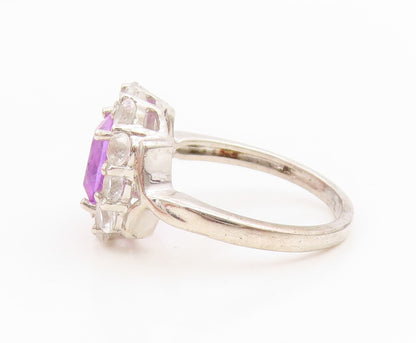 925 Sterling Silver Vintage Ring Amethyst & Topaz Floral Cluster  Sz 8  RG35034