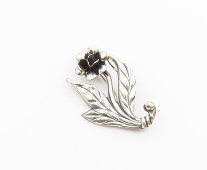 925 Sterling Silver  Vintage Rising Single Flower Brooch Pin  BP10056
