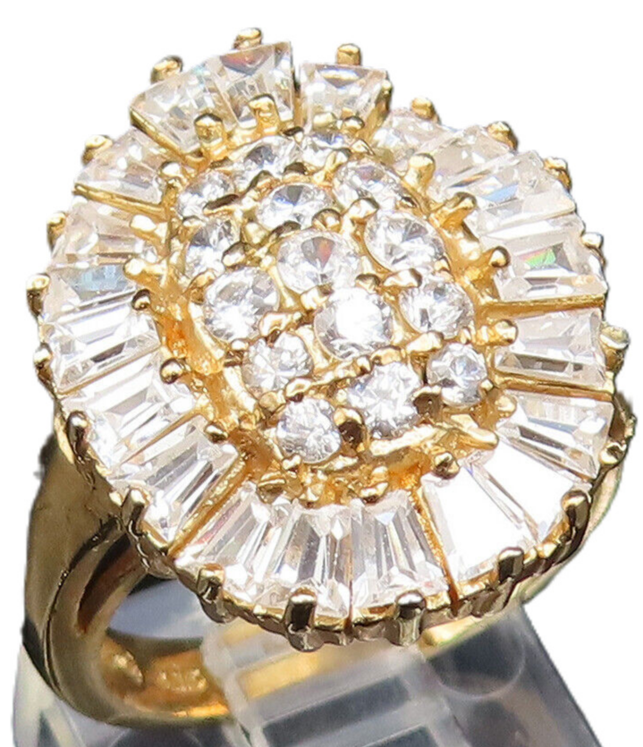 925 Silver  Vintage Gold Plated Sparkly Cubic Zirconia Ring Sz 6.5  RG25634