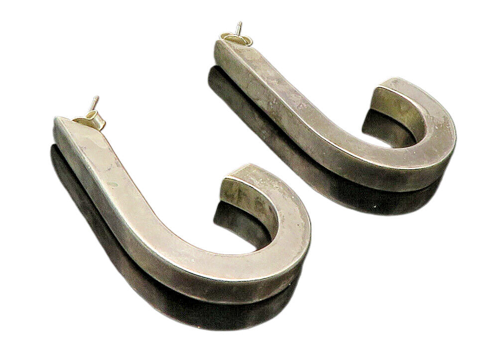 925 Sterling Silver  Vintage Dark Tone Hollow Smooth JHoop Earrings  EG7370