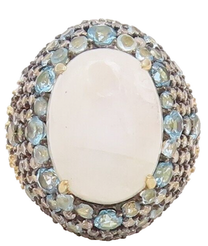 925 Sterling Silver Vintage Ring Gold Plated Gemstone & Topaz  Sz 7  RG29823