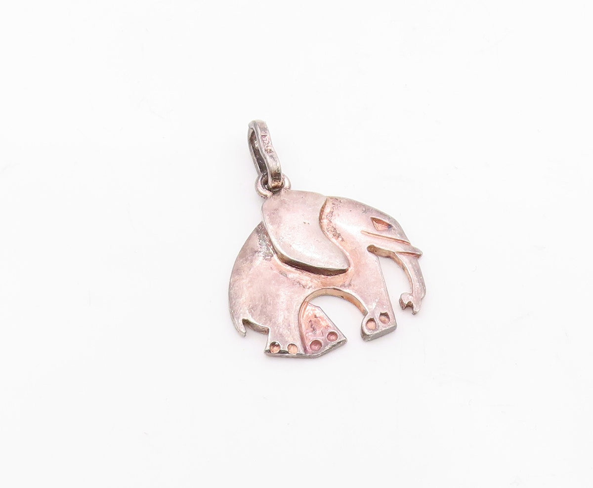 925 Sterling Silver  Vintage Shiny Dark Tone Elephant Motif Pendant  PT7198