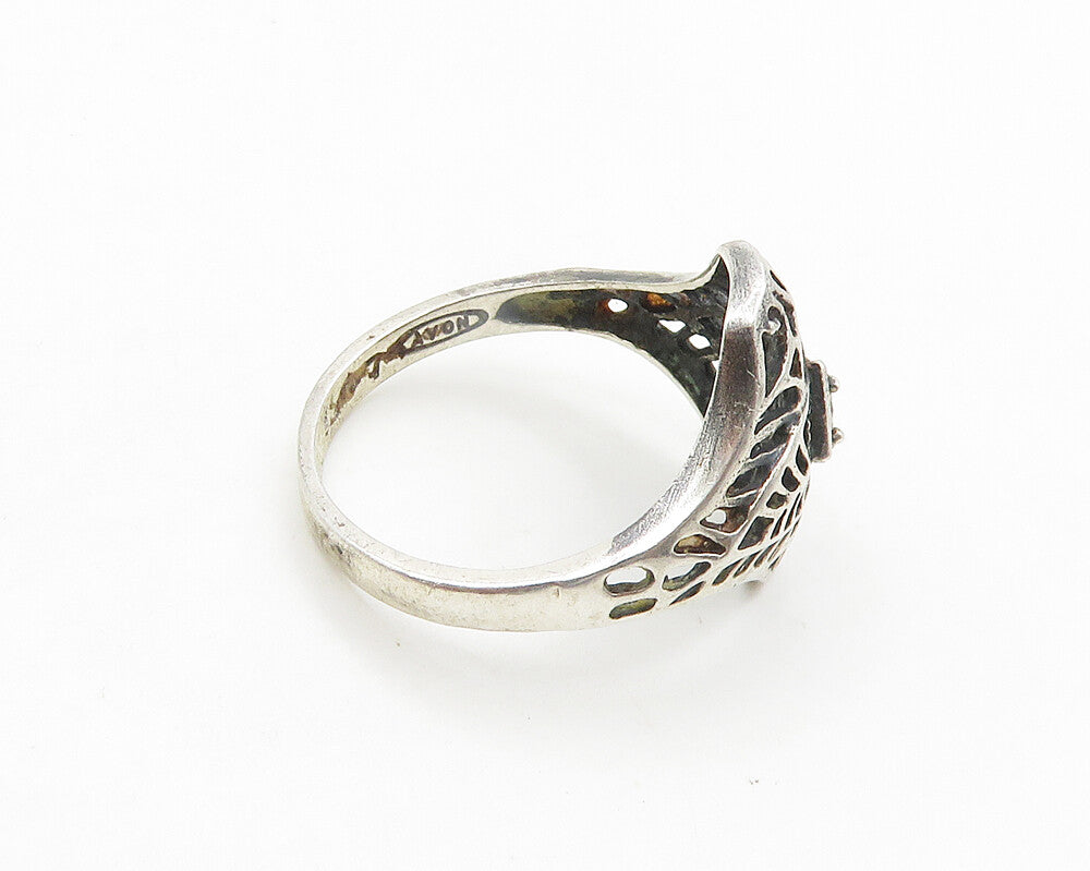 925 Sterling Silver  Vintage Topaz Cutout Design Band Ring Sz 7  RG19018