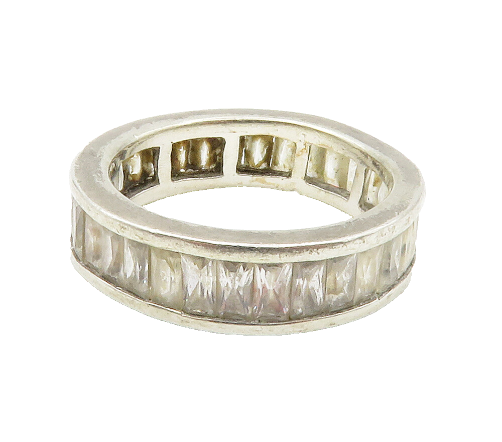 925 Sterling Silver  Cubic Zirconia Shiny Eternity Band Ring Sz 7  RG15033