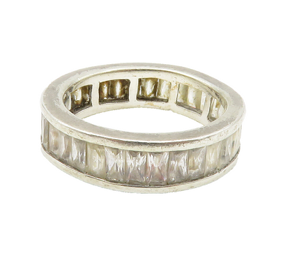925 Sterling Silver  Cubic Zirconia Shiny Eternity Band Ring Sz 7  RG15033
