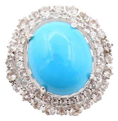 925 Sterling Silver Vintage Ring Cabochon Turquoise Halo Topaz  Sz 8  RG31019