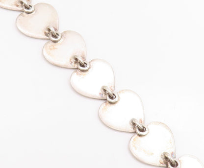 925 Sterling Silver Vintage Bracelet DENMARK Minimalist Love Heart Link  BT11681