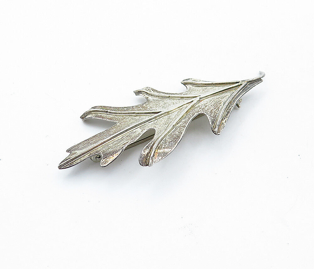 925 Sterling Silver  Vintage Dark Tone Single Leaf Motif Brooch Pin  BP2674