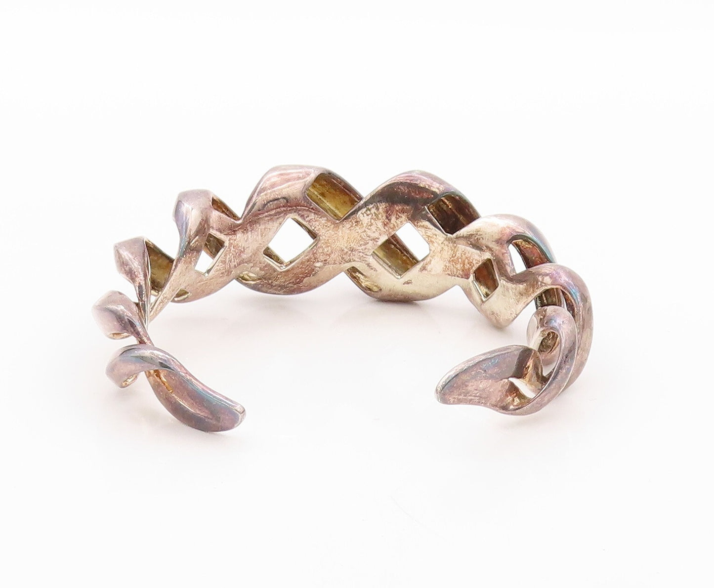 925 Sterling Silver Vintage Bracelet LONDON LINKS Double Helix Cuff  BT10825