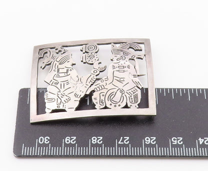 925 Sterling Silver  Vintage Etched Traditional Figures Brooch Pin  BP4053