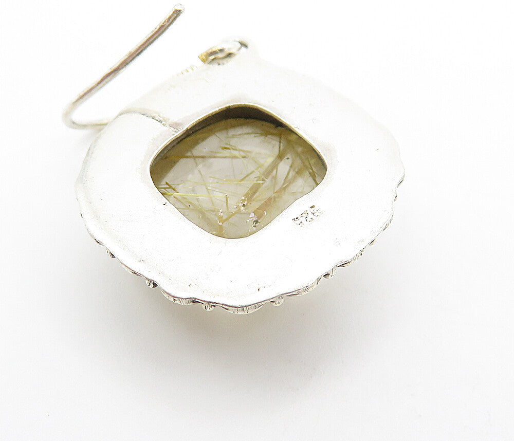 925 Sterling Silver Vintage Cabochon Rutilated Quartz Dangle Earrings EG3536