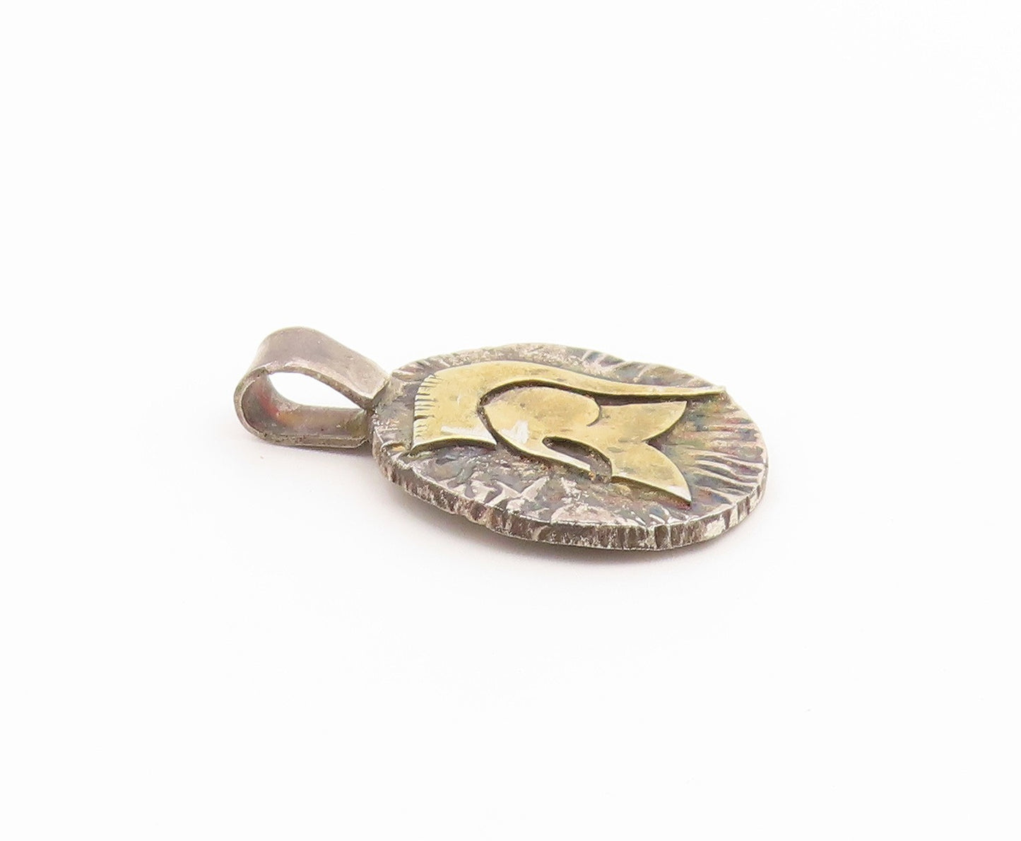 925 Sterling Silver Vintage Pendant Two Tone Spartan Helmet Medallion  PT26635
