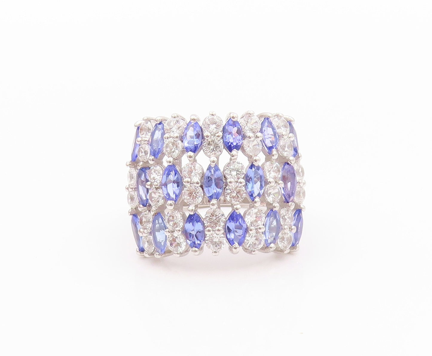 925 Sterling Silver Vintage Ring Minimalist Tanzanite & CZ Bands  Sz 7  RG32333