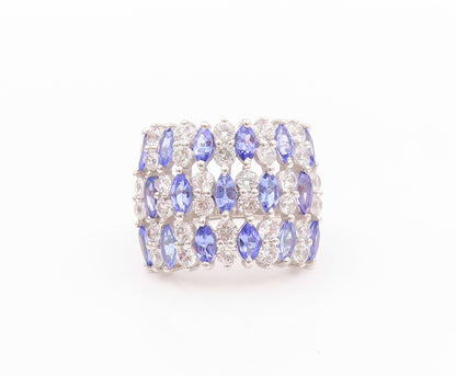 925 Sterling Silver Vintage Ring Minimalist Tanzanite & CZ Bands  Sz 7  RG32333