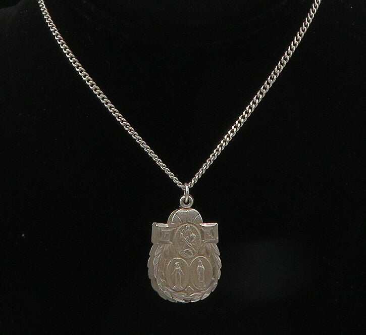 925 Sterling Silver  Vintage Catholic Religious Chain Necklace (OPENS)  NE3650
