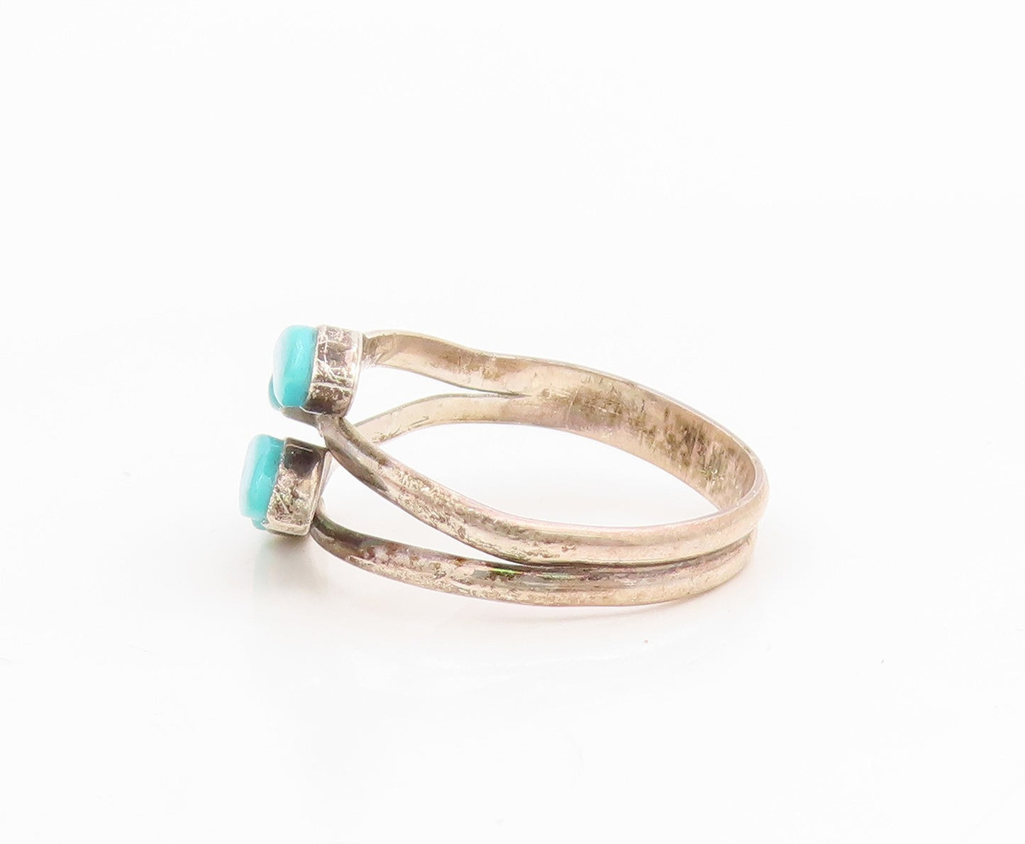 925 Sterling Silver Vintage Ring Marquise Shape Turquoise Bypass  Sz 6  RG34873