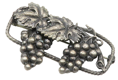 925 Sterling Silver  Vintage Oxidized Grape Bunches Motif Brooch Pin  BP5940
