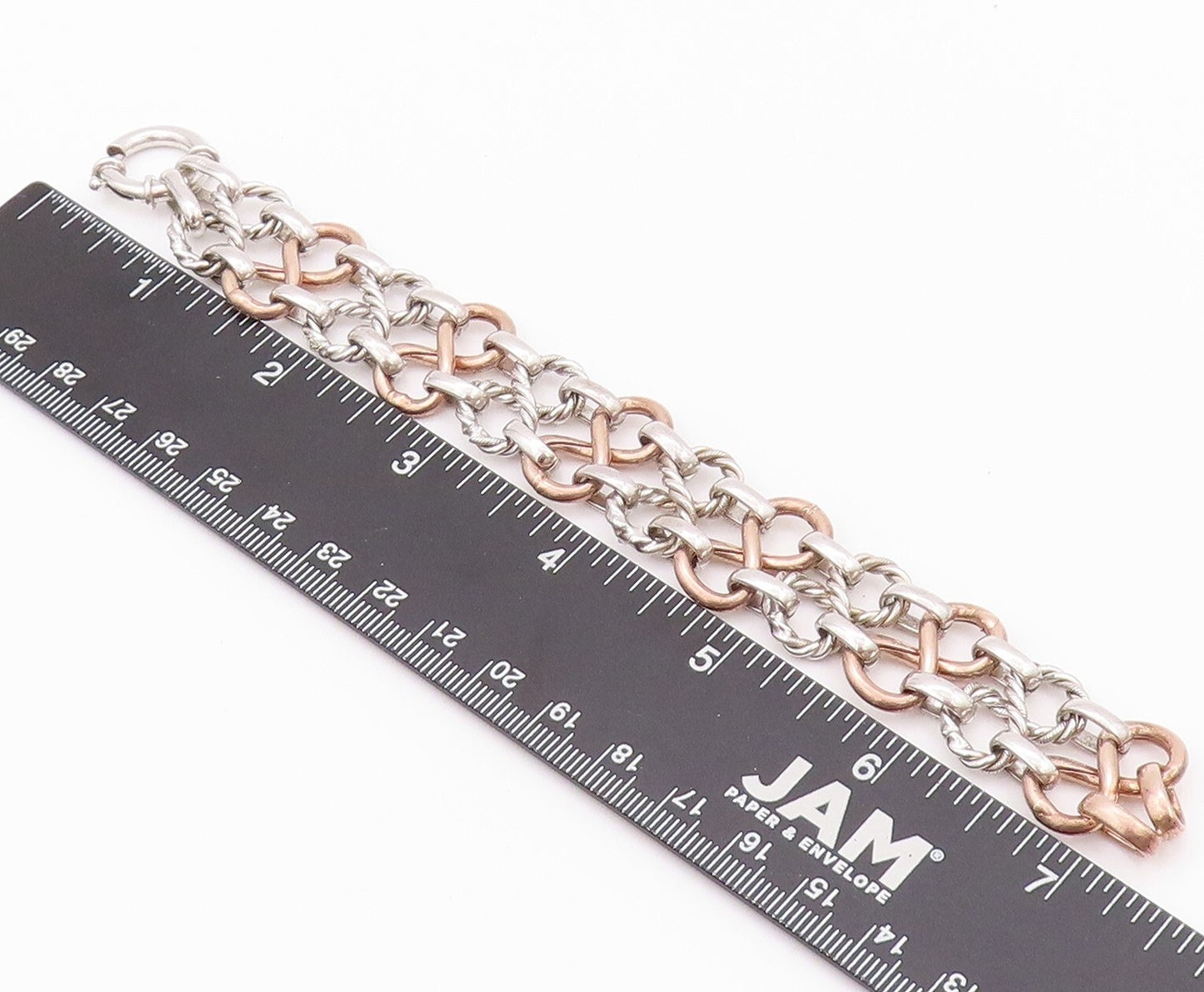 925 Sterling Silver Vintage Bracelet Twisted Rope Ring & Infinity Linked BT11117