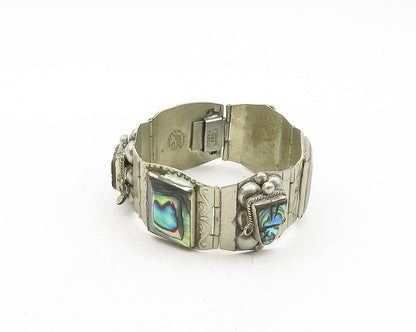 AB MEXICO 925 Silver  Vintage Face Carved Abalone Shell Chain Bracelet  BT7531