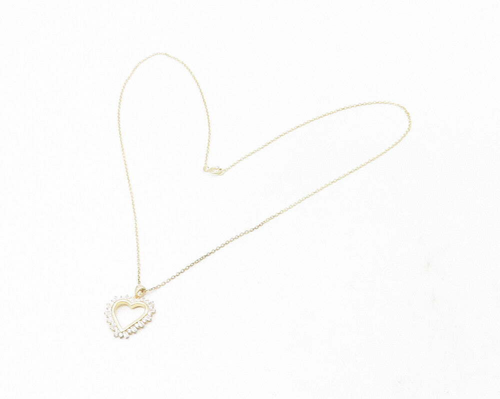 925 Sterling Silver  Cubic Zirconia Gold Plated Heart Chain Necklace  NE2052