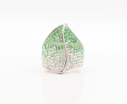 925 Sterling Silver Vintage Ring Green Rhinestone Inlay Sz 6.5 RG28618