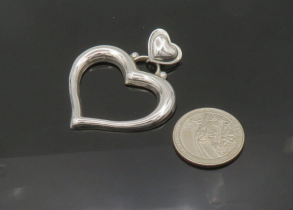 MEXICO 925 Silver  Vintage Shiny Smooth Open Love Heart Pendant  PT17029
