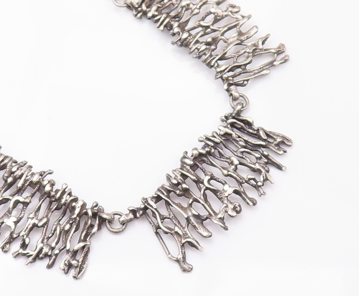 925 Sterling Silver Vintage Necklace Brutalist Tree Branch Carved  NE4267