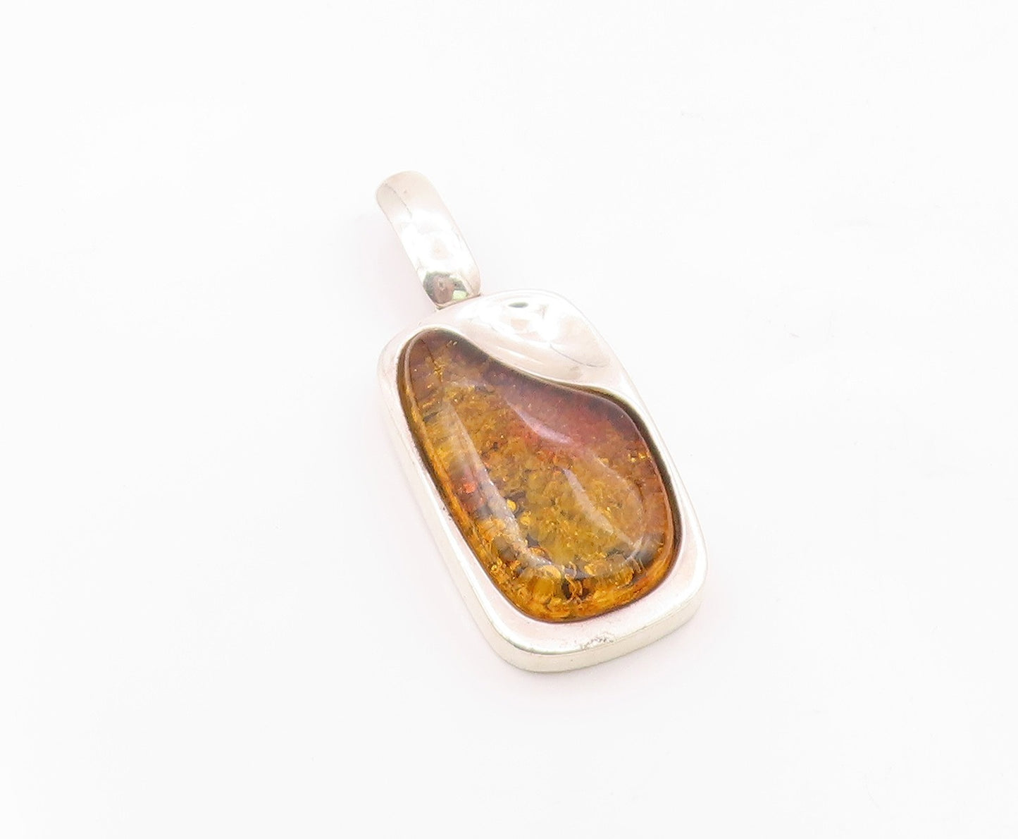 925 Sterling Silver  Vintage Amber Shiny Smooth Drop Pendant  PT19403