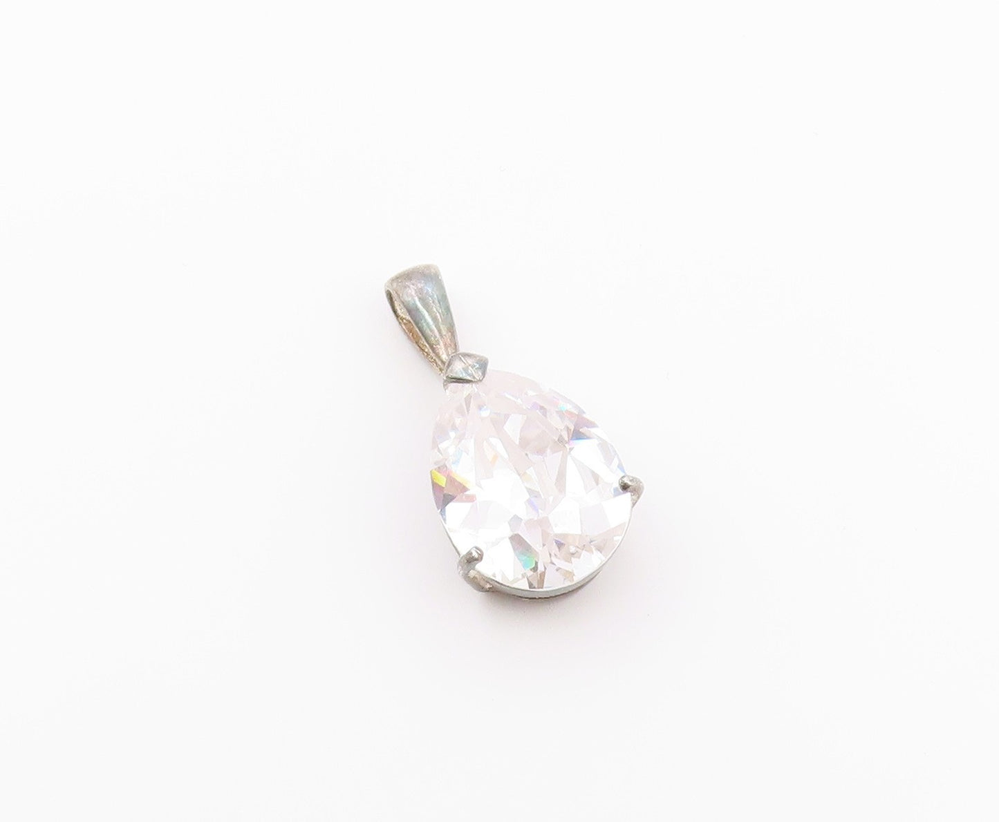 925 Sterling Silver  Vintage Pear Shaped Cubic Zirconia Drop Pendant  PT20844