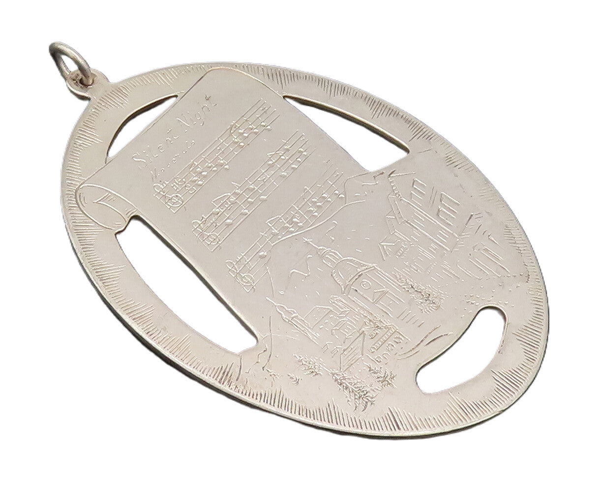 925 Sterling Silver Vintage Pendant LUNT Oval Etched Christmas Wishes  PT22726