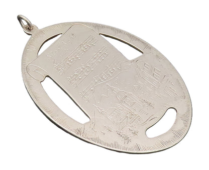 925 Sterling Silver Vintage Pendant LUNT Oval Etched Christmas Wishes  PT22726
