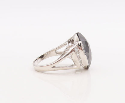 925 Sterling Silver Vintage Ring Oval Cut Onyx & CZ Inlay  Sz 7.5  RG29869