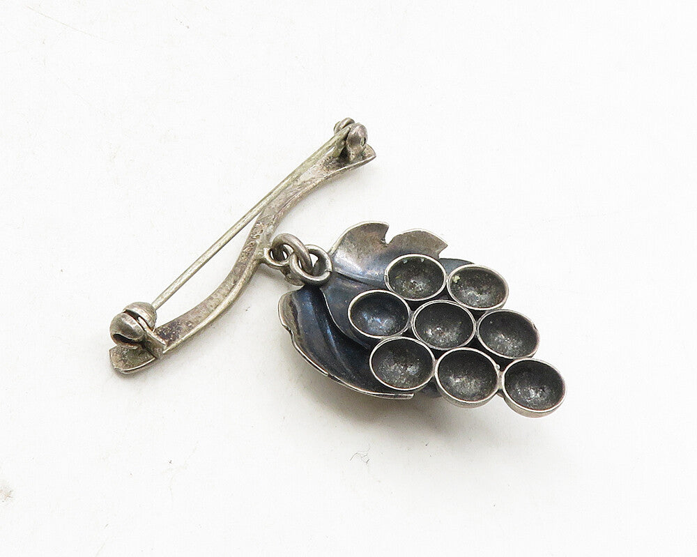 925 Sterling Silver  Vintage Oxidized Grape Bunch Motif Brooch Pin  BP3639