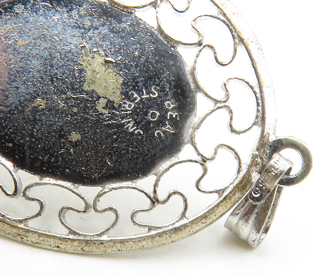 BEAU 925 Sterling Silver  Vintage Shiny Etched Rose Flower Pendant  PT13339