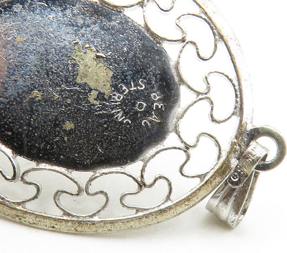 BEAU 925 Sterling Silver  Vintage Shiny Etched Rose Flower Pendant  PT13339