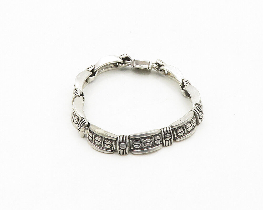 MEXICO 925 Silver  Vintage Shiny Screw Detail Dome Link Chain Bracelet  BT7048