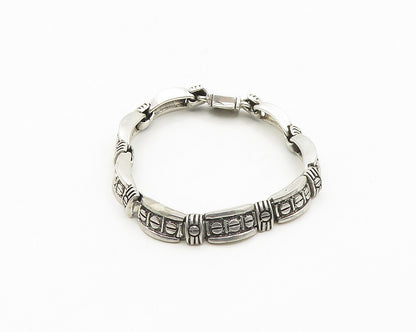 MEXICO 925 Silver  Vintage Shiny Screw Detail Dome Link Chain Bracelet  BT7048