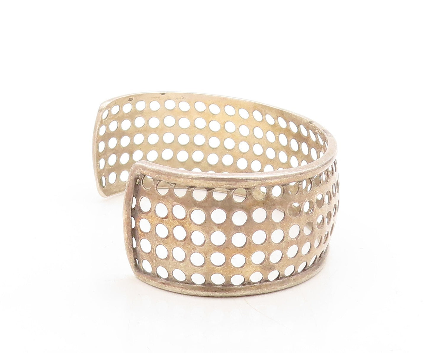 925 Sterling Silver Vintage Bracelet Solid Polka Dots Cutout Cuff  BT10941