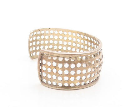 925 Sterling Silver Vintage Bracelet Solid Polka Dots Cutout Cuff  BT10941