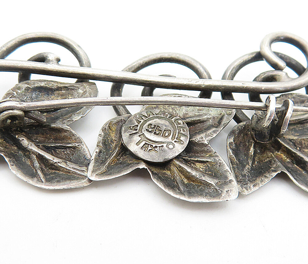MARICELA TAXCO 925 Silver  Vintage Antique Floral Leaves Brooch Pin  BP1372