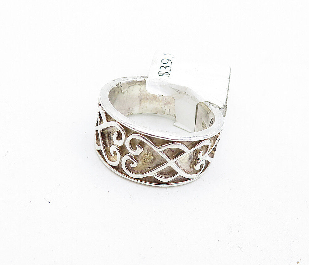 925 Sterling Silver  Vintage Infinity Love Heart Pattern Band Ring Sz 8 RG4562
