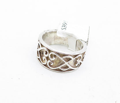 925 Sterling Silver  Vintage Infinity Love Heart Pattern Band Ring Sz 8 RG4562