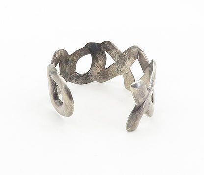 MEXICO 925 Silver  Vintage Dark Tone XO Hugs & Kisses Cuff Bracelet  BT3959
